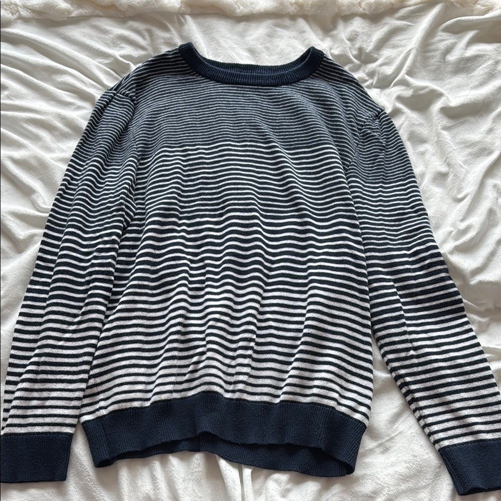 Men's Navy and White Striped Sweater